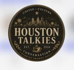 Houston Talkies badge — Coffee, Culture, Conversation, Est. 2026