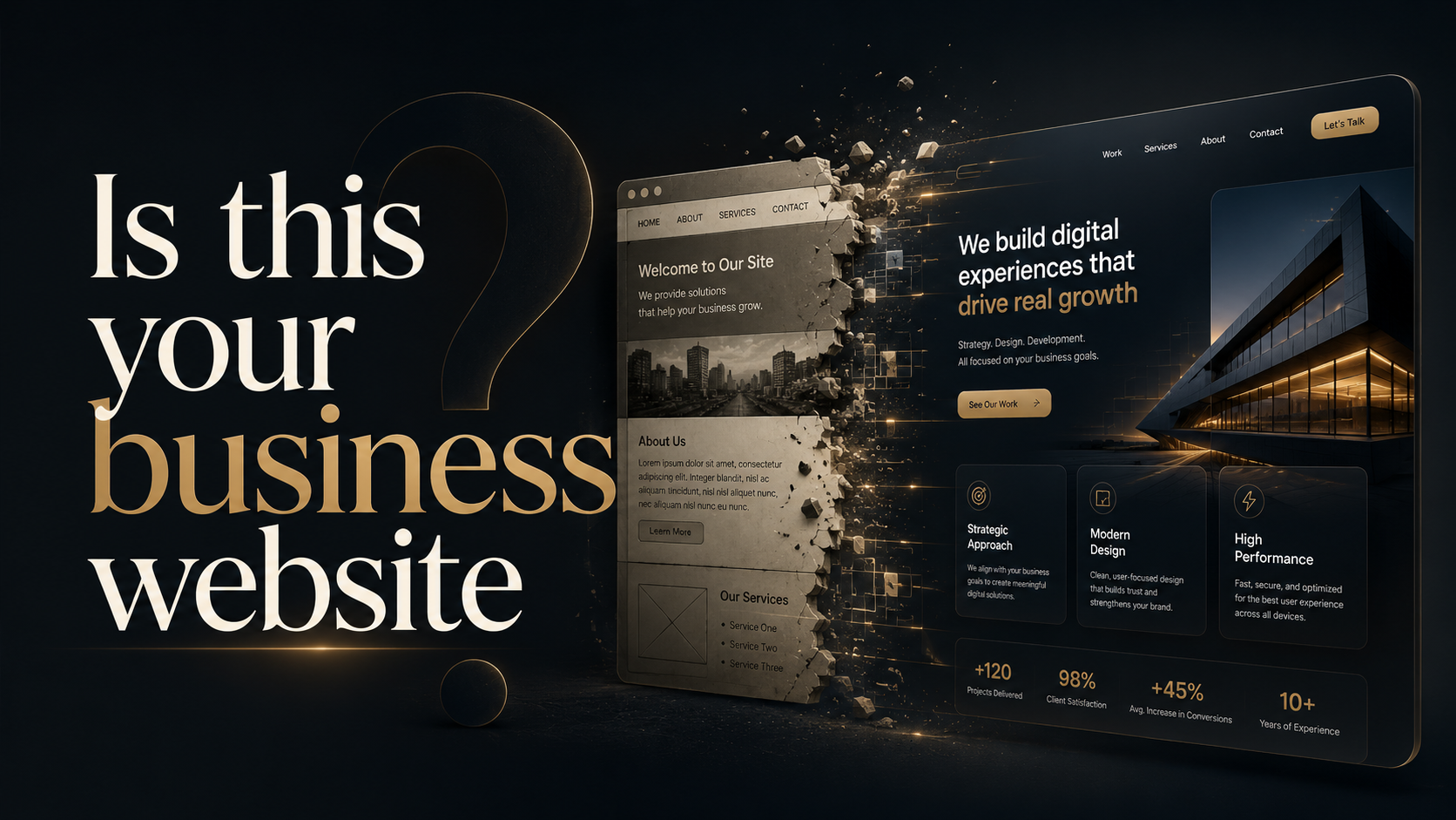 A concept showing an outdated website transforming into a modern digital experience.